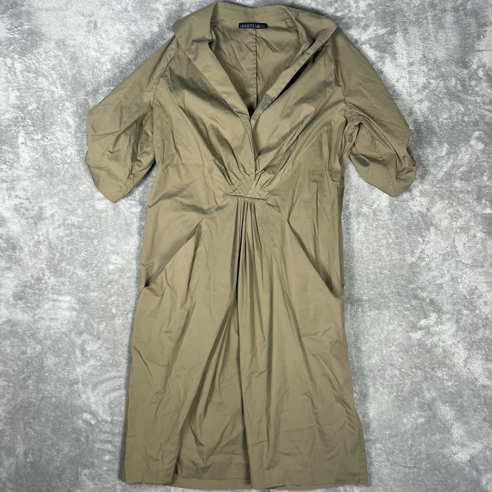 Lafayette 148 Dress Women’s Medium Green Knee Length Collar Ruched Casual - Picture 3 of 9